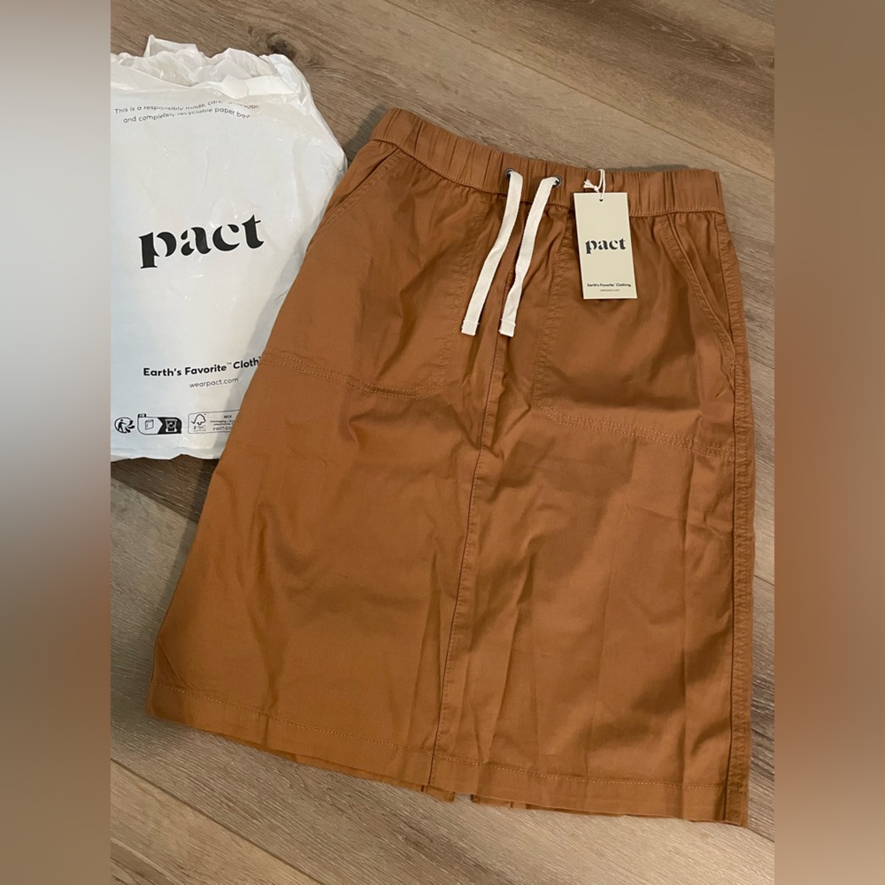 NWT Pact Organic Cotton Daily Twill Skirt in Tan